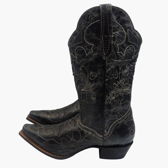 JB Dillon Women's Cowboy Boots Black Goat Leather Sz 10B Western Distressed EUC - Picture 3 of 16